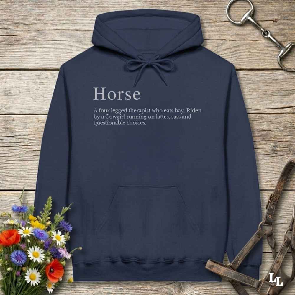 navy blue Horse Definition Hoodie for Horse Lovers, Barn Wear Equestrian Apparel