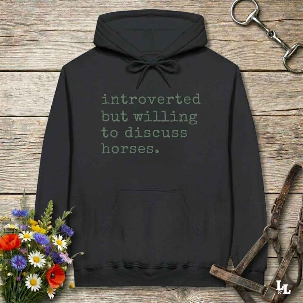 black horse girl hoodie, Introverted but Willing to discuss, horse mom hoodie, horse lover, horse girl, Funny horse lover gifts, Funny horse hoodies, Horse girl gifts, Equestrian graphic hoodies, fathers day gift, Sarcastic horse hoodie