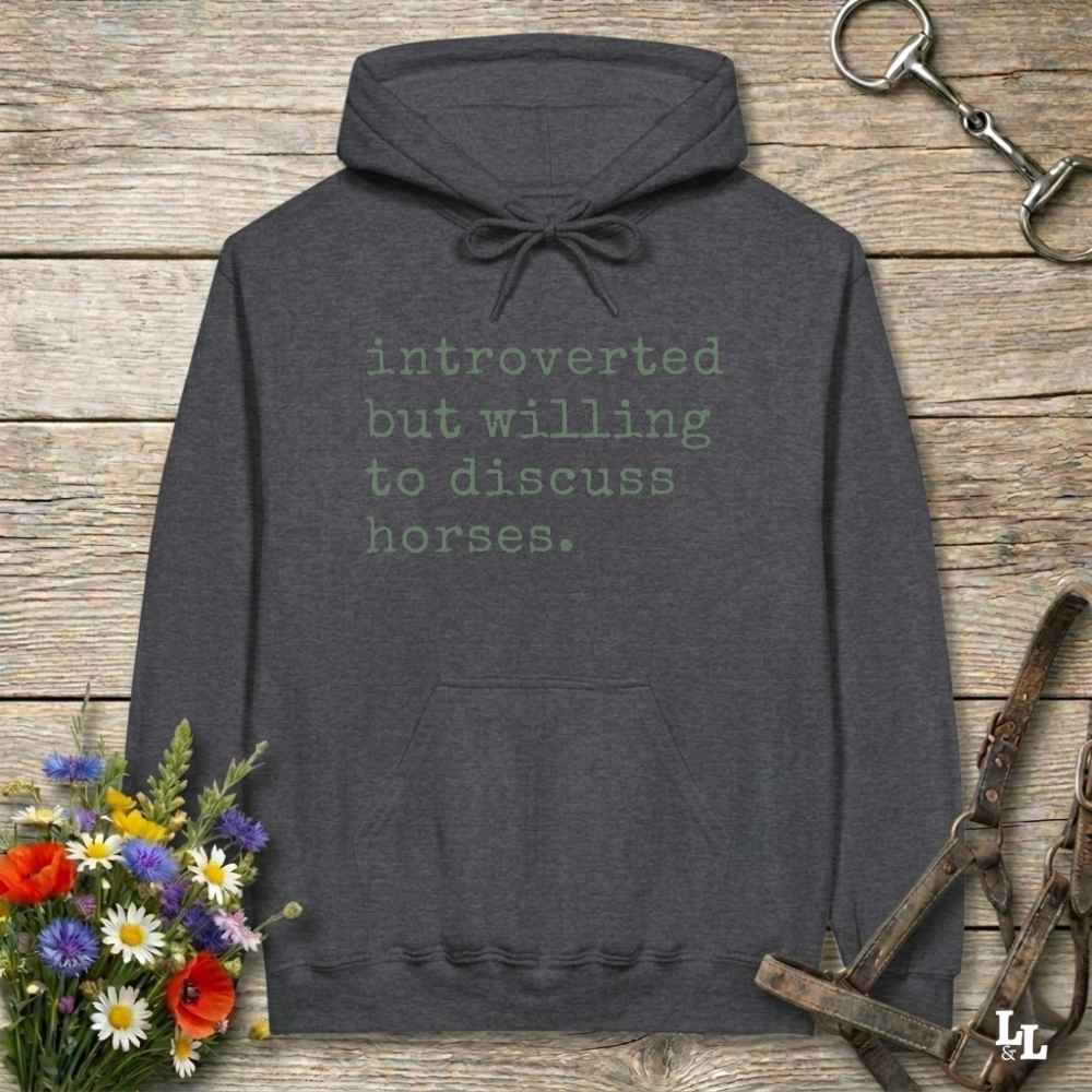 gray horse girl hoodie, Introverted but Willing to discuss, horse mom hoodie, horse lover, horse girl, Funny horse lover gifts, Funny horse hoodies, Horse girl gifts, Equestrian graphic hoodies, fathers day gift, Sarcastic horse hoodie