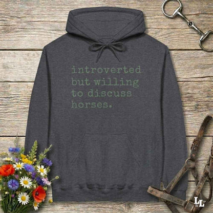 gray horse girl hoodie, Introverted but Willing to discuss, horse mom hoodie, horse lover, horse girl, Funny horse lover gifts, Funny horse hoodies, Horse girl gifts, Equestrian graphic hoodies, fathers day gift, Sarcastic horse hoodie