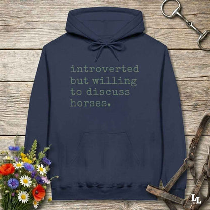 navy blue horse girl hoodie, Introverted but Willing to discuss, horse mom hoodie, horse lover, horse girl, Funny horse lover gifts, Funny horse hoodies, Horse girl gifts, Equestrian graphic hoodies, fathers day gift, Sarcastic horse hoodie