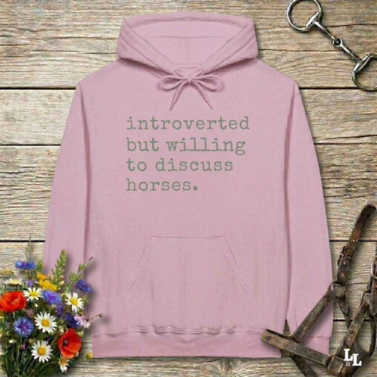 pink horse girl hoodie, Introverted but Willing to discuss, horse mom hoodie, horse lover, horse girl, Funny horse lover gifts, Funny horse hoodies, Horse girl gifts, Equestrian graphic hoodies, fathers day gift, Sarcastic horse hoodie