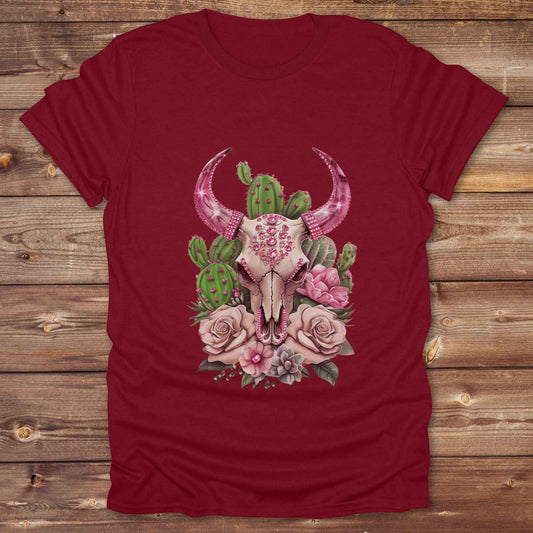 Fun western t-shirt for horse lovers and cowgirls. Western cowgirl graphic tee with horse design. Cowboy humor t-shirt for rodeo and country lovers. Horse lover funny t-shirt with western theme. Country style horse graphic tee for cowboys and cowgirls. Retro style funny western shirt for equestrians. Cute and funny country shirt with horse print. Southern cowgirl funny quote shirt for horse lovers. Pink Glam Longhorn Skull boho style.