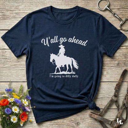 Fun western t-shirt for horse lovers and cowgirls. Western cowgirl graphic tee with horse design. Cowboy humor t-shirt for rodeo and country lovers. Horse lover funny t-shirt with western theme. Country style horse graphic tee for cowboys and cowgirls. Retro style funny western shirt for equestrians. Cute and funny country shirt with horse print. Southern cowgirl funny quote shirt for horse lovers. If Y'all go ahead.