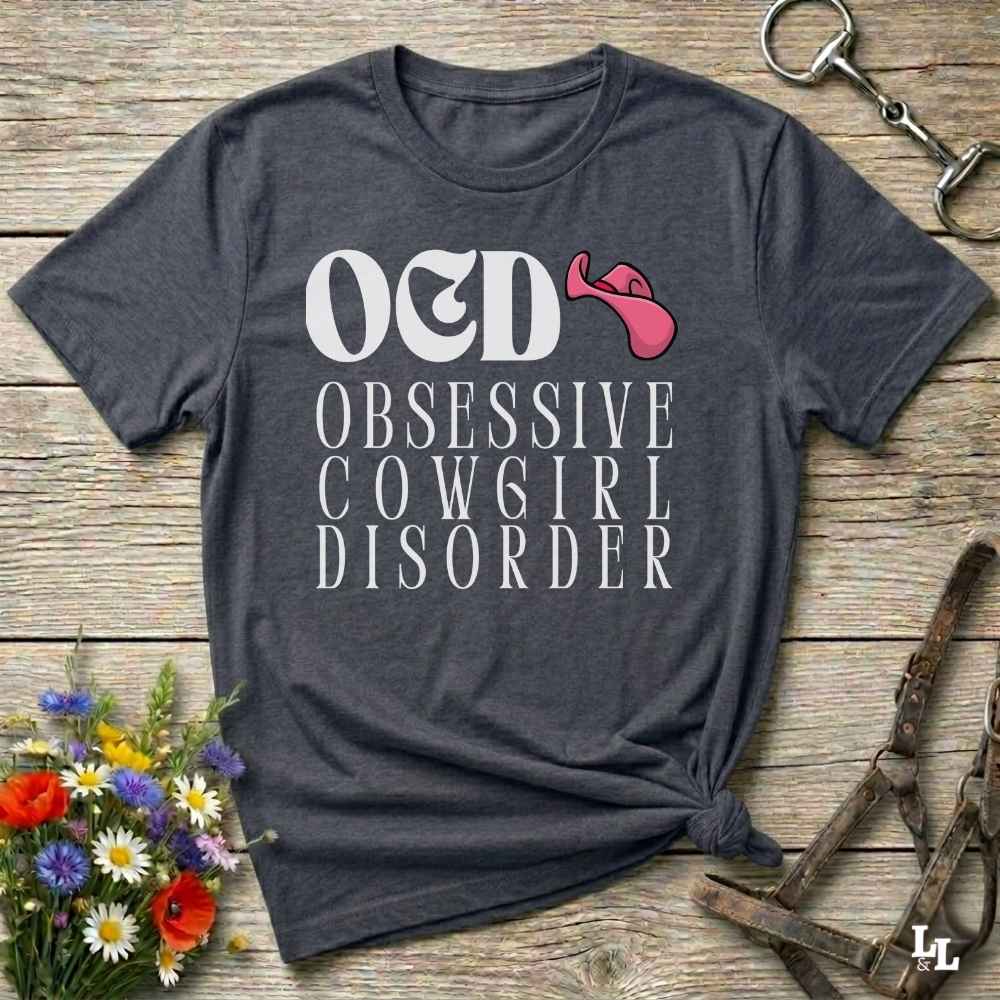 Fun western t-shirt for horse lovers and cowgirls. Western cowgirl graphic tee with horse design. Cowboy humor t-shirt for rodeo and country lovers. Horse lover funny t-shirt with western theme. Country style horse graphic tee for cowboys and cowgirls. Retro style funny western shirt for equestrians. Cute and funny country shirt with horse print. Southern cowgirl funny quote shirt for horse lovers. OCD Cowgirl.