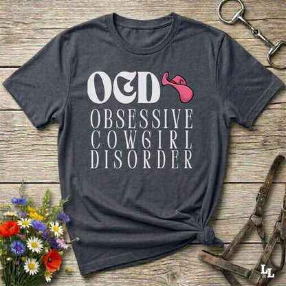 Fun western t-shirt for horse lovers and cowgirls. Western cowgirl graphic tee with horse design. Cowboy humor t-shirt for rodeo and country lovers. Horse lover funny t-shirt with western theme. Country style horse graphic tee for cowboys and cowgirls. Retro style funny western shirt for equestrians. Cute and funny country shirt with horse print. Southern cowgirl funny quote shirt for horse lovers. OCD Cowgirl.