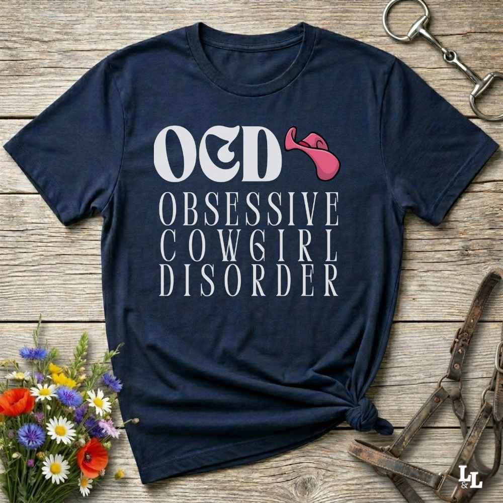 Fun western t-shirt for horse lovers and cowgirls. Western cowgirl graphic tee with horse design. Cowboy humor t-shirt for rodeo and country lovers. Horse lover funny t-shirt with western theme. Country style horse graphic tee for cowboys and cowgirls. Retro style funny western shirt for equestrians. Cute and funny country shirt with horse print. Southern cowgirl funny quote shirt for horse lovers. OCD Cowgirl.