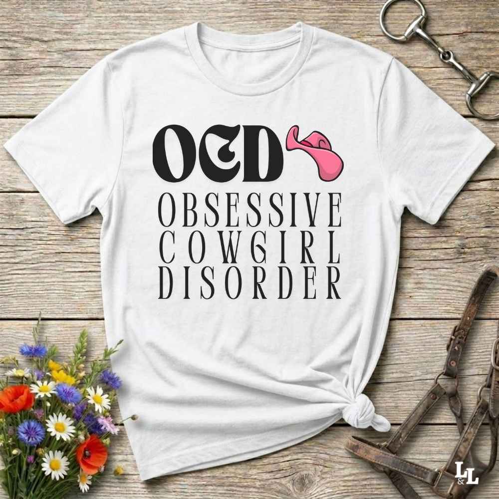 Fun western t-shirt for horse lovers and cowgirls. Western cowgirl graphic tee with horse design. Cowboy humor t-shirt for rodeo and country lovers. Horse lover funny t-shirt with western theme. Country style horse graphic tee for cowboys and cowgirls. Retro style funny western shirt for equestrians. Cute and funny country shirt with horse print. Southern cowgirl funny quote shirt for horse lovers. OCD Cowgirl.