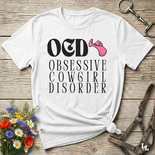 Fun western t-shirt for horse lovers and cowgirls. Western cowgirl graphic tee with horse design. Cowboy humor t-shirt for rodeo and country lovers. Horse lover funny t-shirt with western theme. Country style horse graphic tee for cowboys and cowgirls. Retro style funny western shirt for equestrians. Cute and funny country shirt with horse print. Southern cowgirl funny quote shirt for horse lovers. OCD Cowgirl.