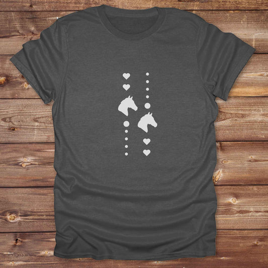 Fun western t-shirt featuring horse themed design for cowgirls, cowboys, horse lovers and equestrians, perfect for rodeo lovers, rustic style fans, and horse people. Unique graphic tee by Lasso and Loom. I Love horses with hearts.