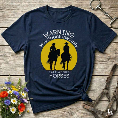 navy blue Warning may Spontaneously talk about Horses Tee. Horse Rider T-Shirt Barn Essential Tee