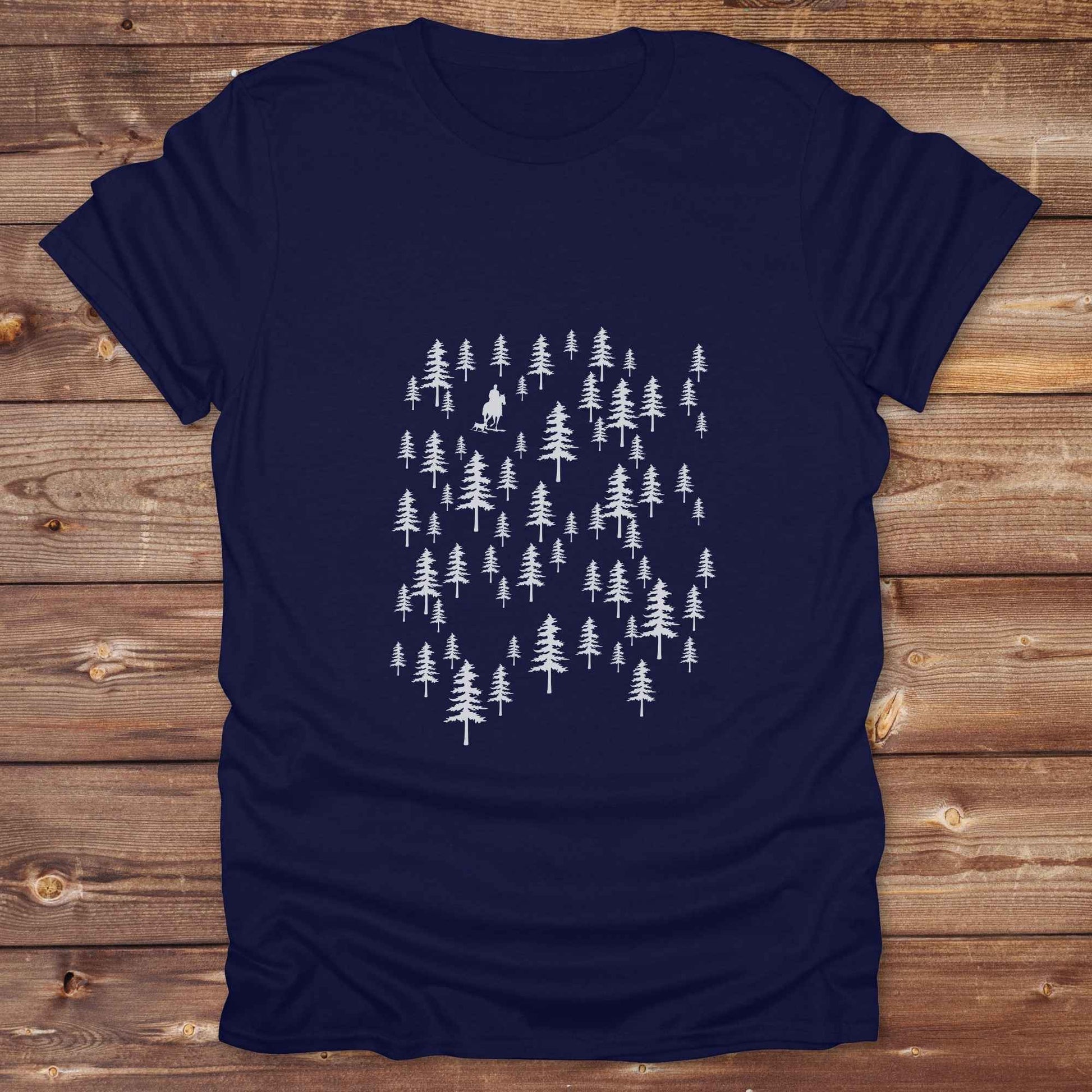 Fun western t-shirt featuring horse themed design for cowgirls, cowboys, horse lovers and equestrians, perfect for rodeo lovers, rustic style fans, and horse people. Unique graphic tee by Lasso and Loom.  Forest with hors