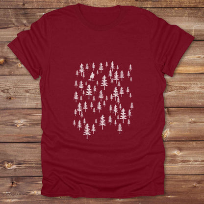 Fun western t-shirt featuring horse themed design for cowgirls, cowboys, horse lovers and equestrians, perfect for rodeo lovers, rustic style fans, and horse people. Unique graphic tee by Lasso and Loom.  Forest with hors