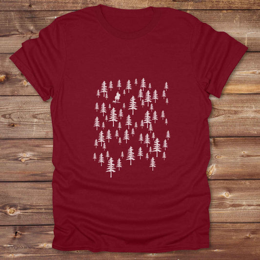 Fun western t-shirt featuring horse themed design for cowgirls, cowboys, horse lovers and equestrians, perfect for rodeo lovers, rustic style fans, and horse people. Unique graphic tee by Lasso and Loom.  Forest with hors