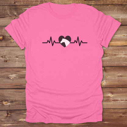 Fun western t-shirt featuring horse themed design for cowgirls, cowboys, horse lovers and equestrians, perfect for rodeo lovers, rustic style fans, and horse people. Unique graphic tee by Lasso and Loom. Heartbeat with a horse in black.