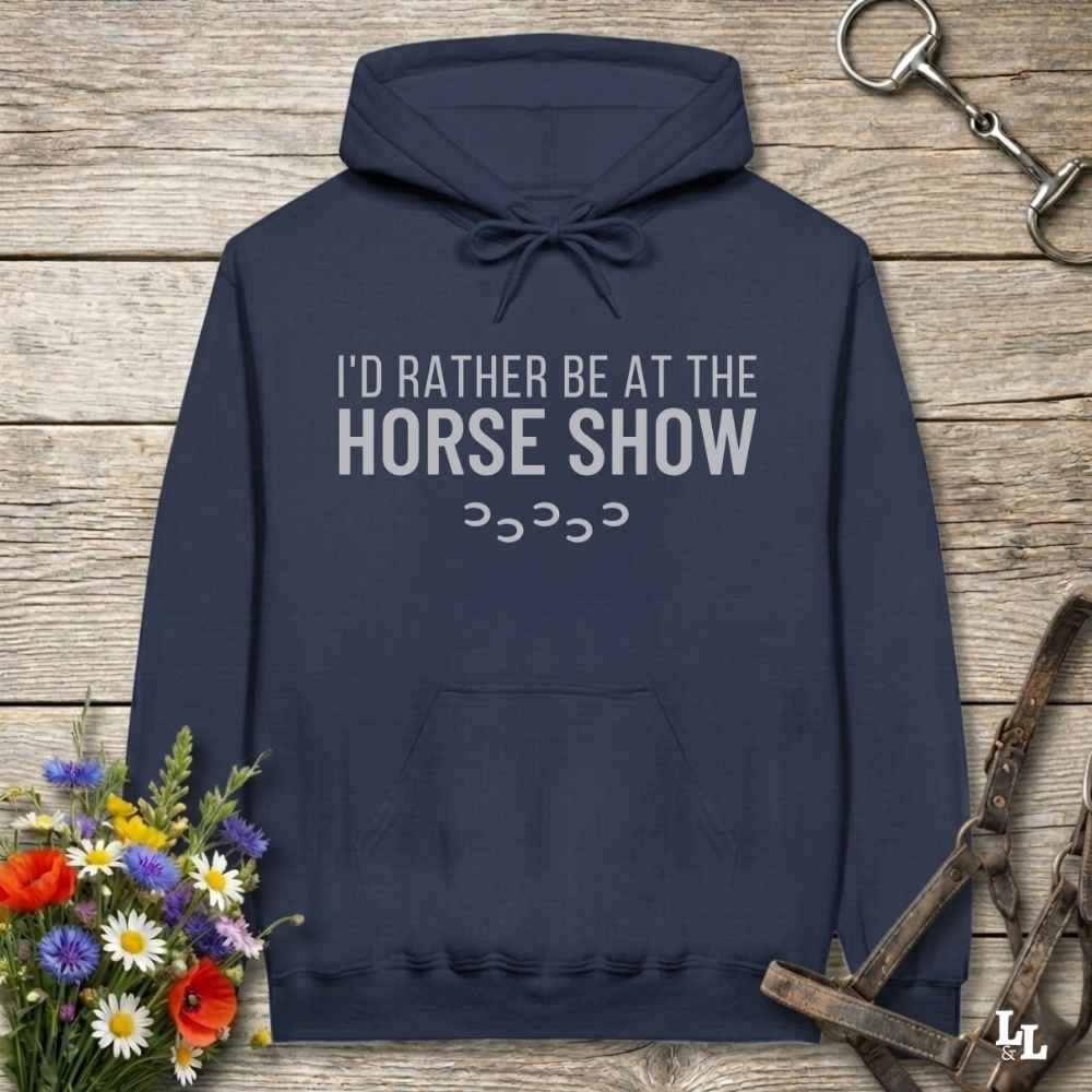 navy blue I'd Rather be at the Horse Show Hoodie for Horse Lovers, Trail Riding Hoodie. Perfect for gifts.