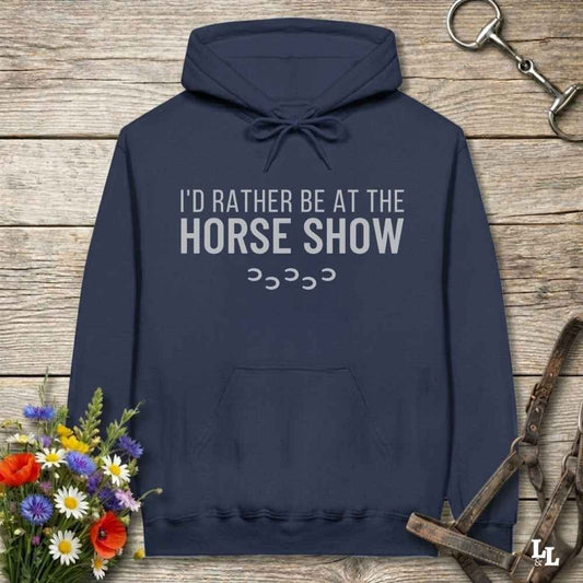 navy blue I'd Rather be at the Horse Show Hoodie for Horse Lovers, Trail Riding Hoodie. Perfect for gifts.