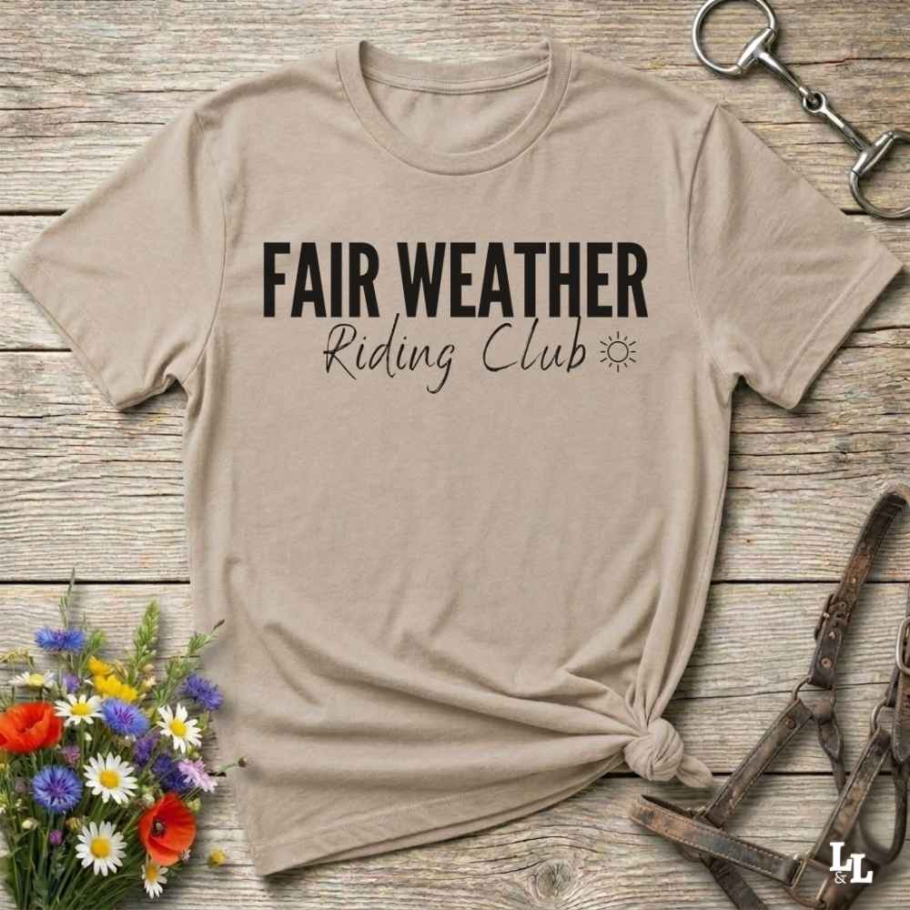 beige Fair Weather Riding Club Tee. Horse Rider T-Shirt. Western Graphic Tee.