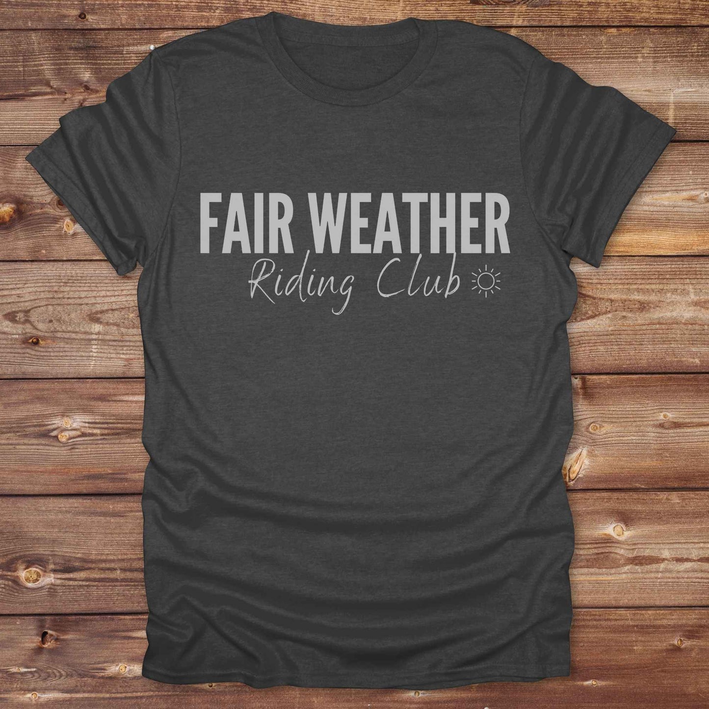 dark heather grey Fair Weather Riding Club Tee. Horse Rider T-Shirt. Western Graphic Tee.