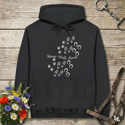 black  Never Walk Alone Hoodie. Horse Rider Hoodie for Equestrian and Horse Lovers.