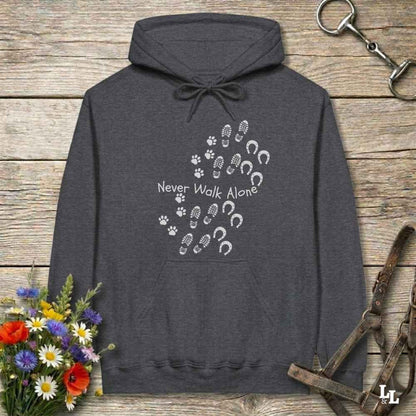 gray  Never Walk Alone Hoodie. Horse Rider Hoodie for Equestrian and Horse Lovers.