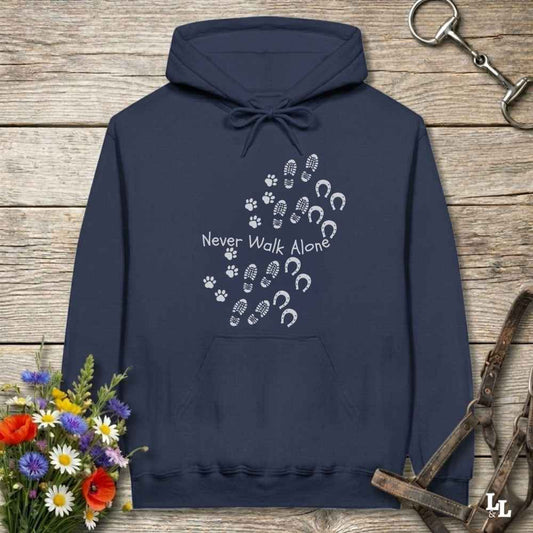 navy blue  Never Walk Alone Hoodie. Horse Rider Hoodie for Equestrian and Horse Lovers.