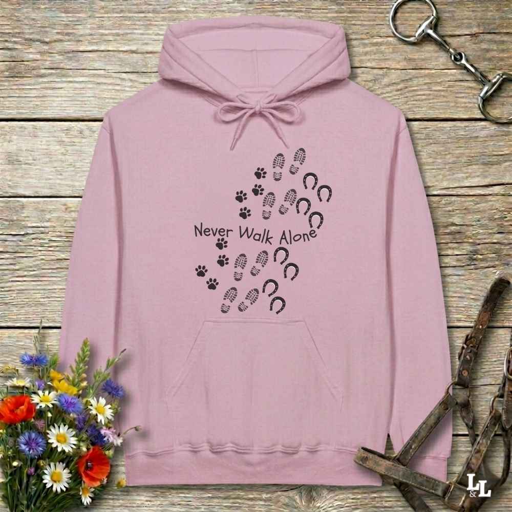 pink  Never Walk Alone Hoodie. Horse Rider Hoodie for Equestrian and Horse Lovers.
