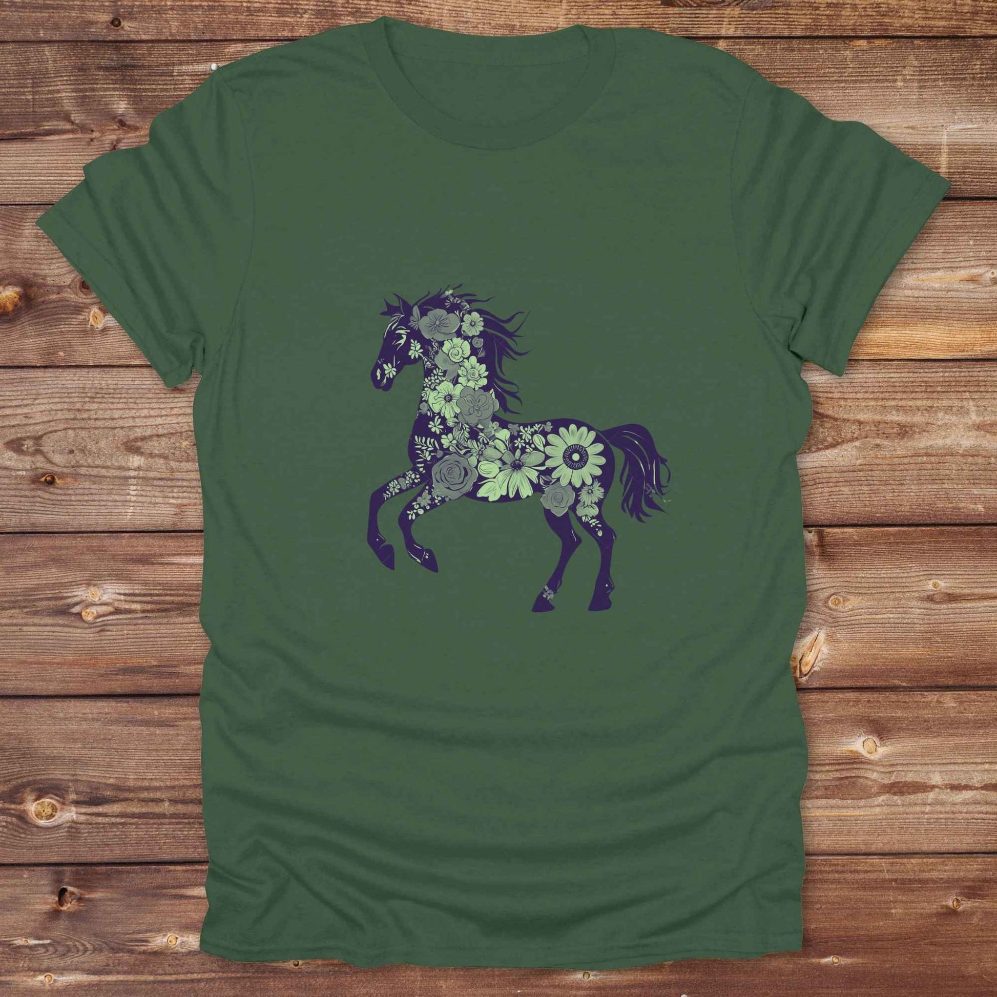 This Boho Flower Horse T-Shirt blends rustic western style with soft feminine charm, featuring a bold silhouette of a galloping mustang filled with intricate floral details. erfect for horse lovers, cowgirls, rodeo fans, and anyone who loves a touch of bohemian elegance in their western wardrobe. Made in 8 beautiful earthy tones, this graphic tee is ideal for birthdays, rodeo days, horse barn adventures, or simply showing off your equestrian spirit in everyday style.  