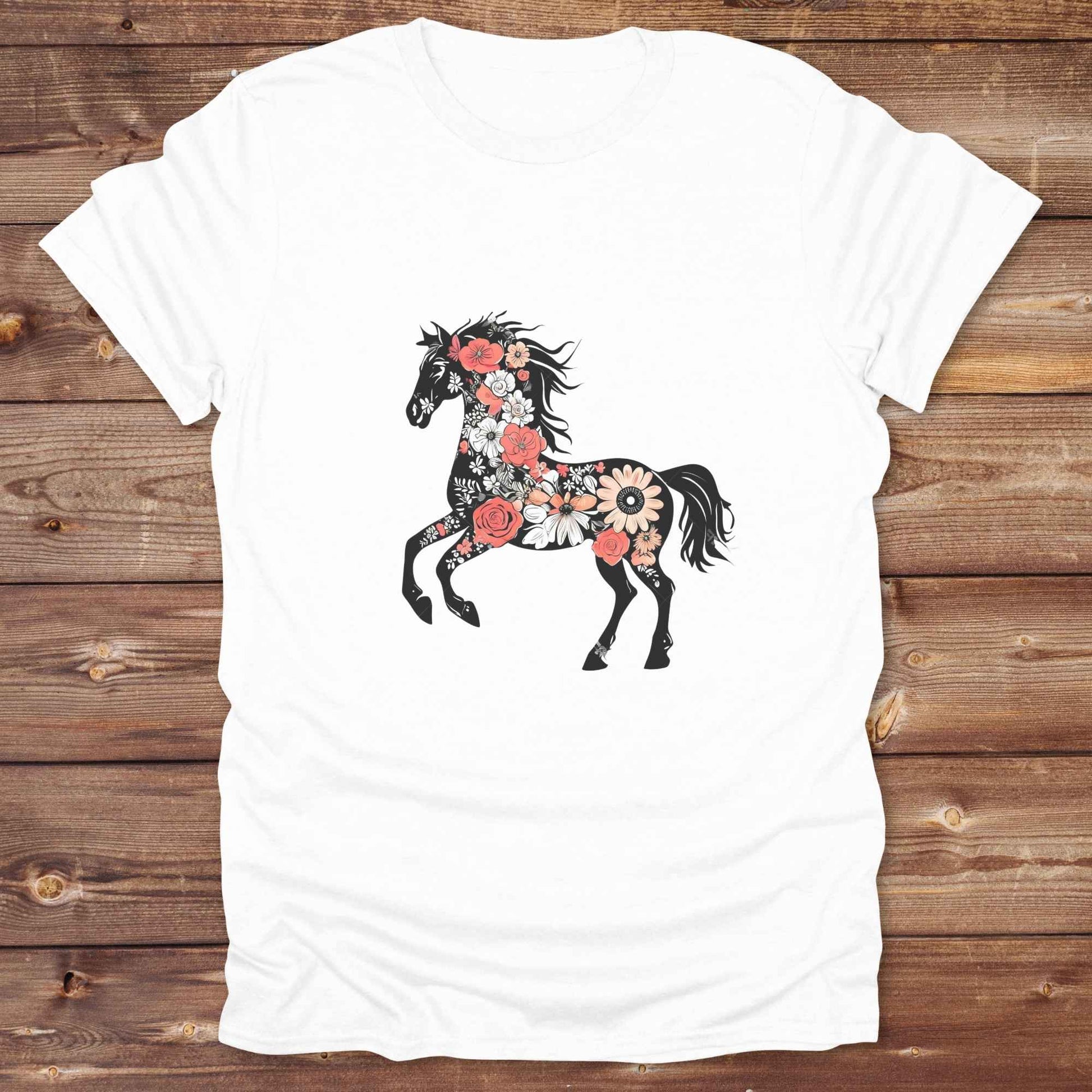 This Boho Flower Horse T-Shirt blends rustic western style with soft feminine charm, featuring a bold silhouette of a galloping mustang filled with intricate floral details. erfect for horse lovers, cowgirls, rodeo fans, and anyone who loves a touch of bohemian elegance in their western wardrobe. Made in 8 beautiful earthy tones, this graphic tee is ideal for birthdays, rodeo days, horse barn adventures, or simply showing off your equestrian spirit in everyday style.  