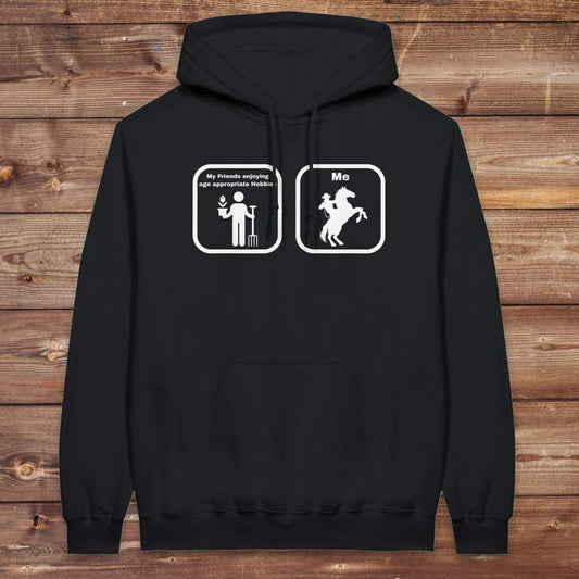 Black Age Appropriate Hobbies Hoodie. Horse Rider Hoodie for Equestrians.