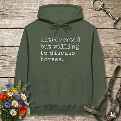 green horse girl hoodie, Introverted but Willing to discuss, horse mom hoodie, horse lover, horse girl, Funny horse lover gifts, Funny horse hoodies, Horse girl gifts, Equestrian graphic hoodies, fathers day gift, Sarcastic horse hoodie