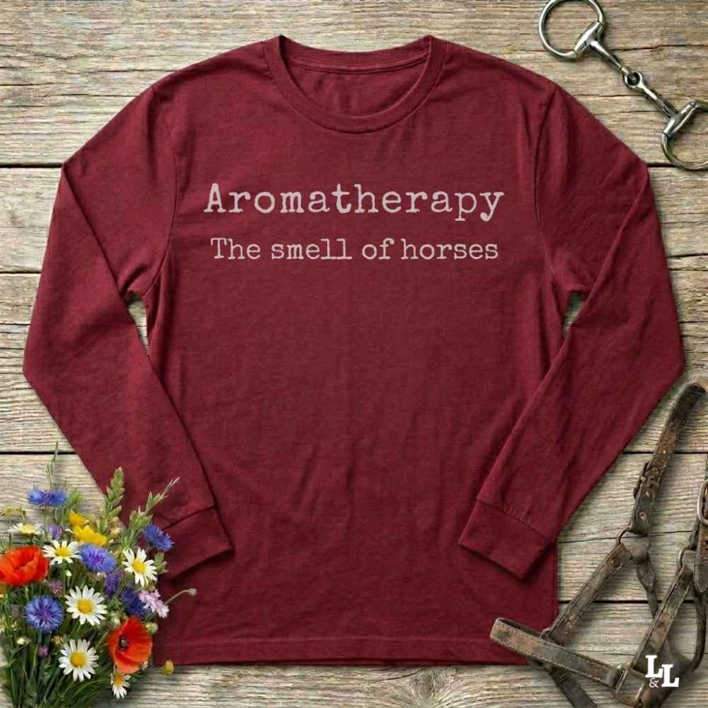 red Aromatherapy Sweet Smell of Horses Long Sleeve Tee for Horse Lovers, Barn wear Riding Apparel
