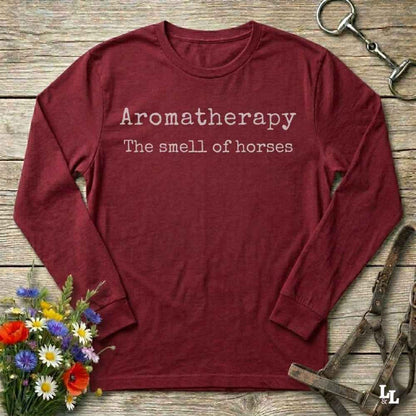 red Aromatherapy Sweet Smell of Horses Long Sleeve Tee for Horse Lovers, Barn wear Riding Apparel
