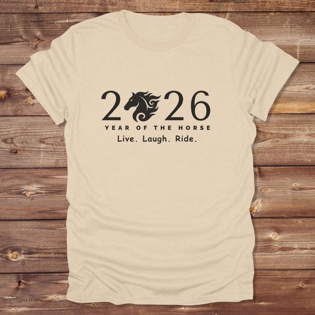 Beige Live Laugh Ride T-Shirt for Horse Lovers, Riding Apparel, Barn Wear Tee