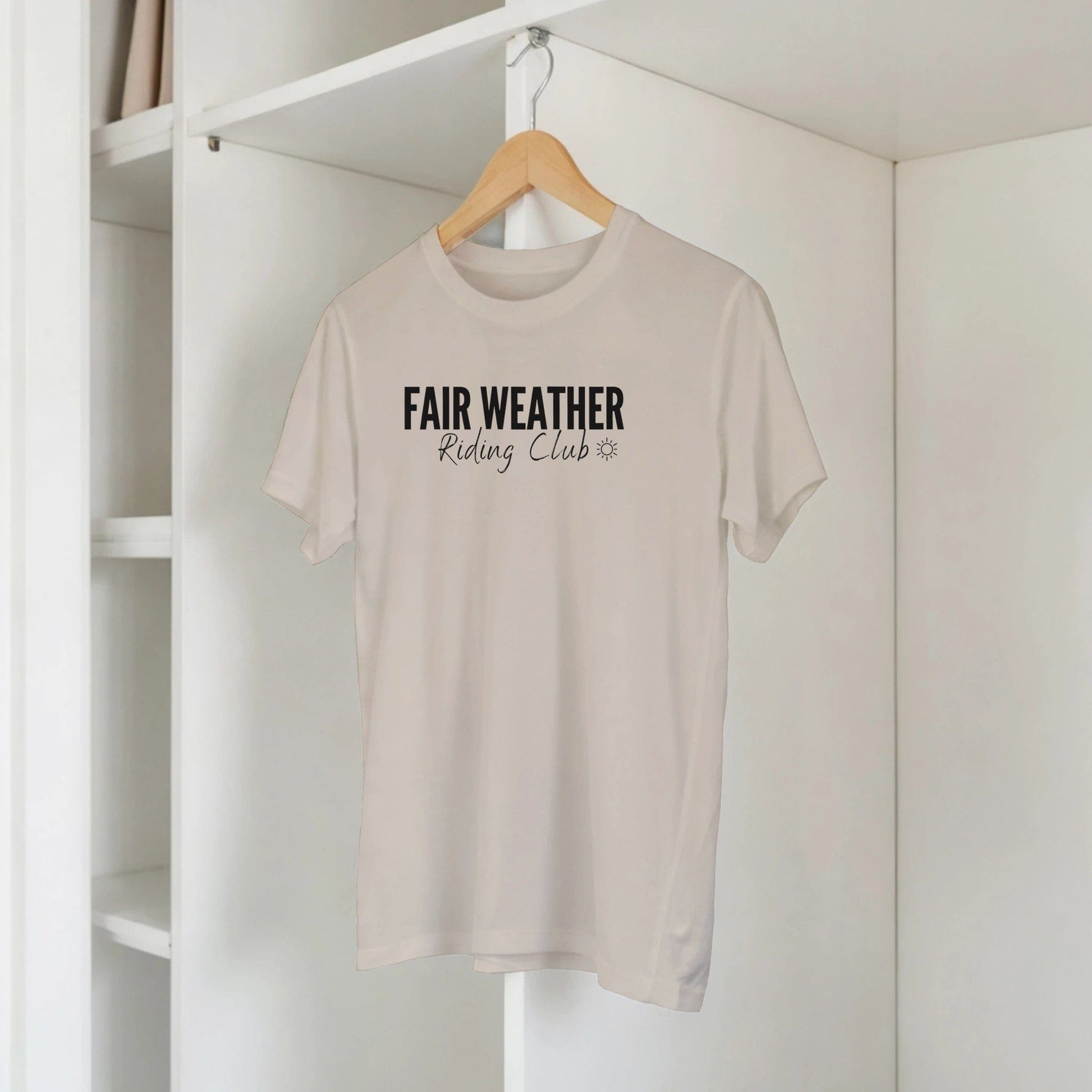 sand beige hanging Fair Weather Riding Club Tee. Horse Rider T-Shirt. Western Graphic Tee.
