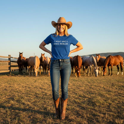 Graphic tee for horse lovers admitting their obsession, stylish western horse problem design